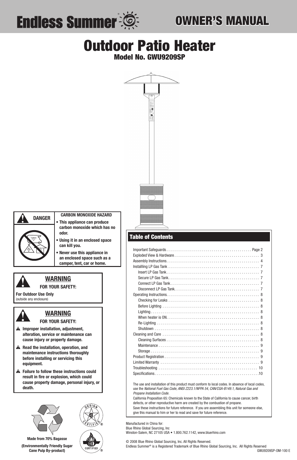 Blue Rhino Endless Summer GWU9209SP User Manual | 12 pages