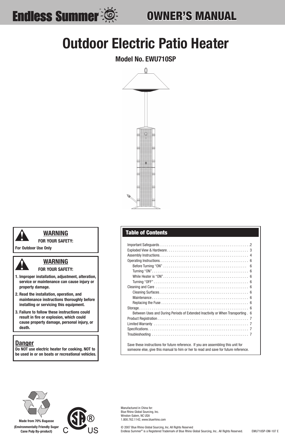 Blue Rhino EWU710SP User Manual | 8 pages