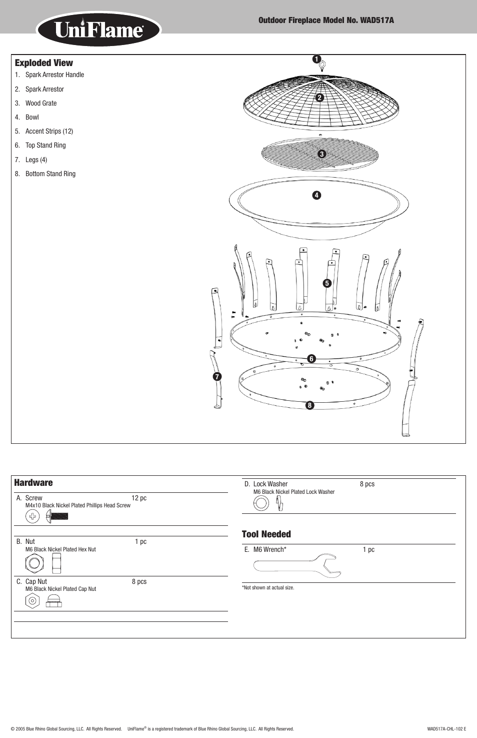 Exploded view, Hardware, Tool needed | Blue Rhino WAD517A User Manual | Page 5 / 5