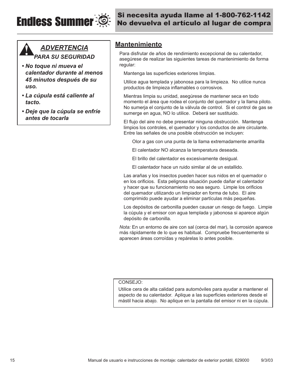 Mantenimiento, Advertencia | Blue Rhino 62900 User Manual | Page 34 / 40