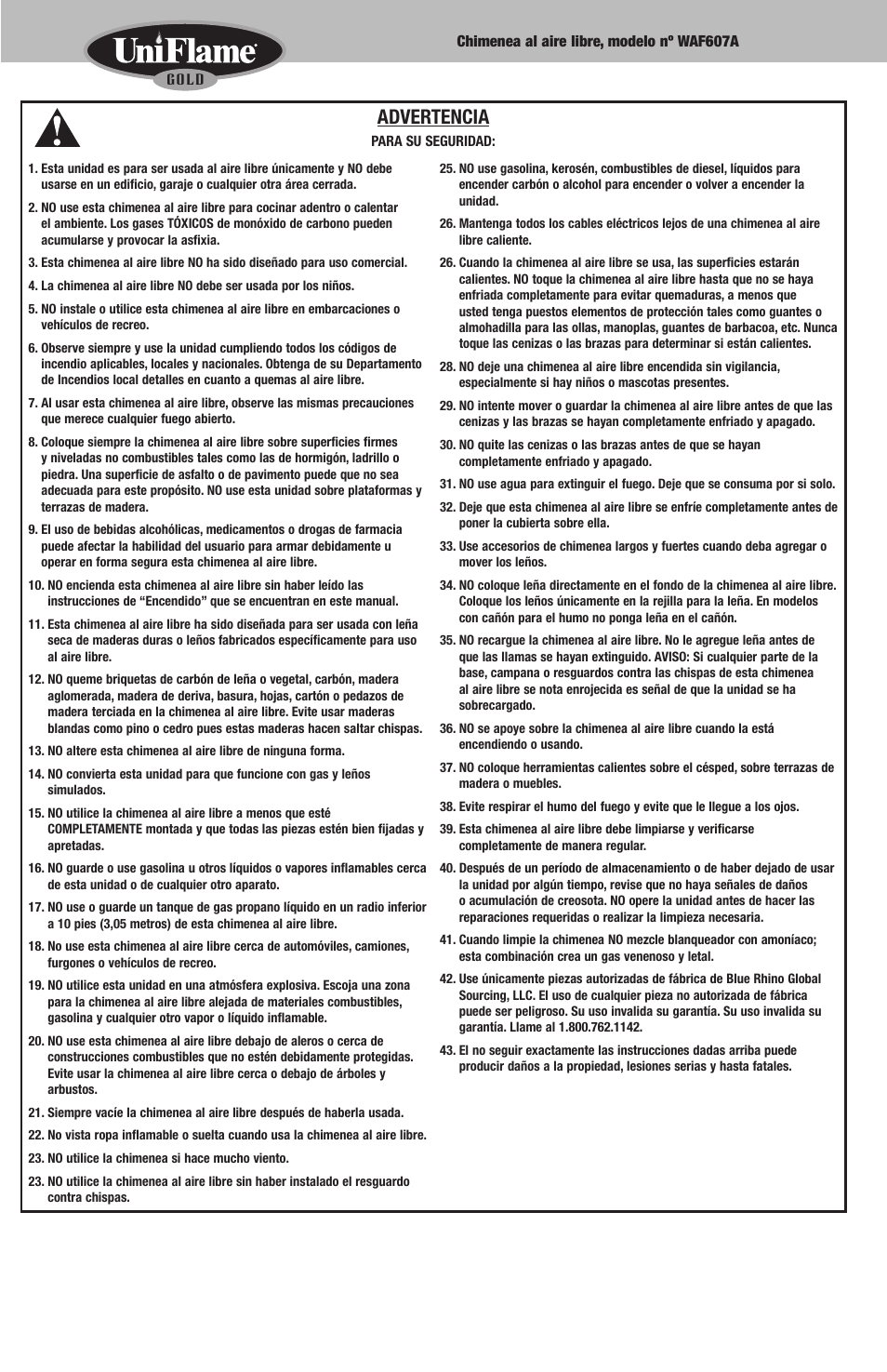 Advertencia | Blue Rhino WAF607A User Manual | Page 11 / 28