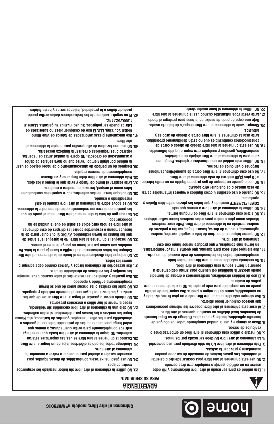 Advertencia | Blue Rhino WAF501C User Manual | Page 11 / 12