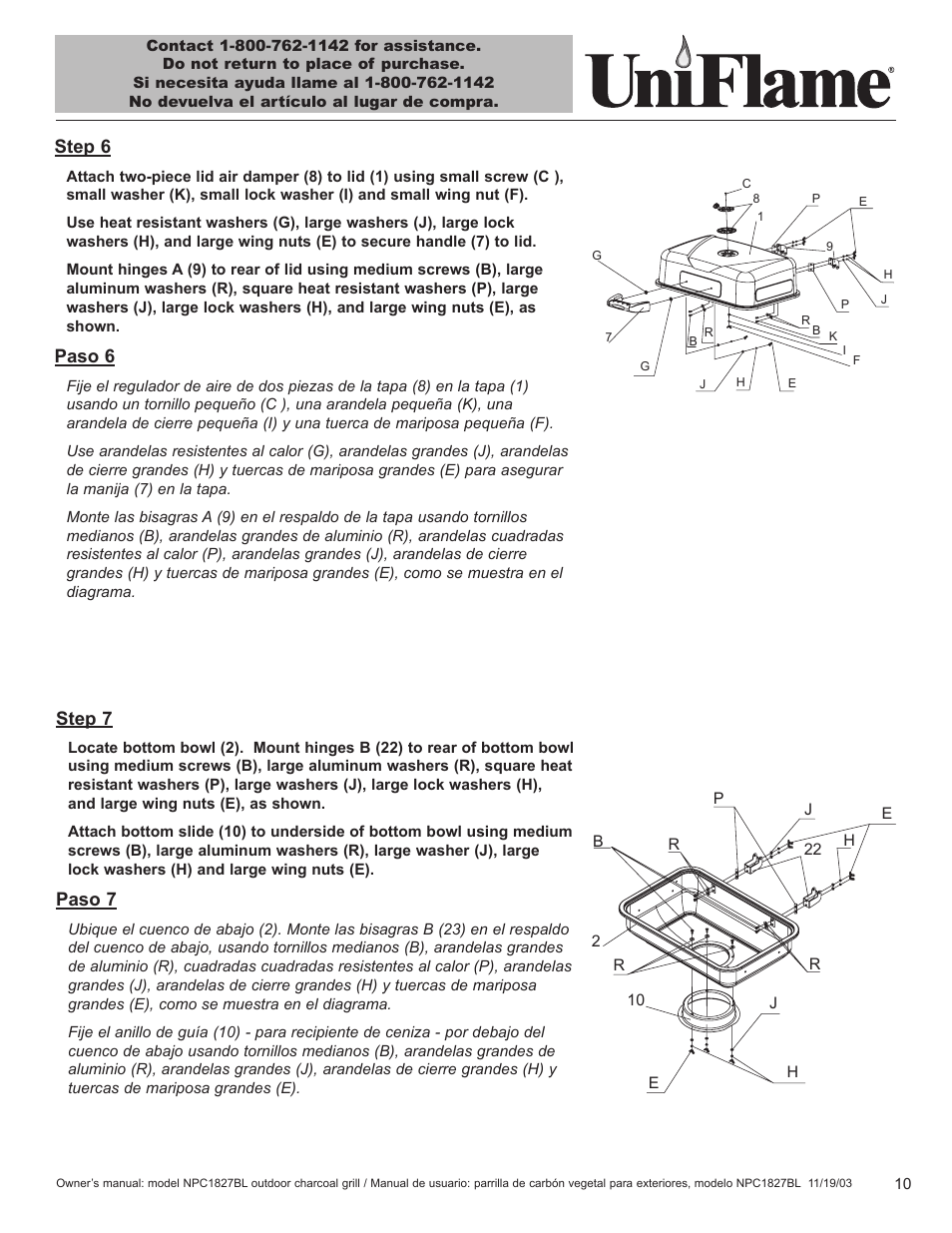 Step 6, Paso 6, Step 7 | Paso 7 | Blue Rhino UniFlame NPC1827BL User Manual | Page 11 / 26