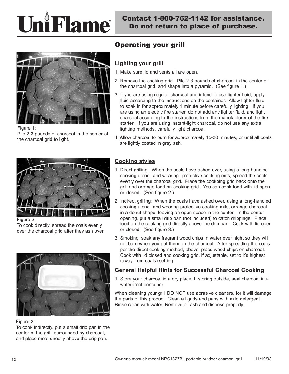 Operating your grill | Blue Rhino UniFlame NPC1827BL User Manual | Page 14 / 26