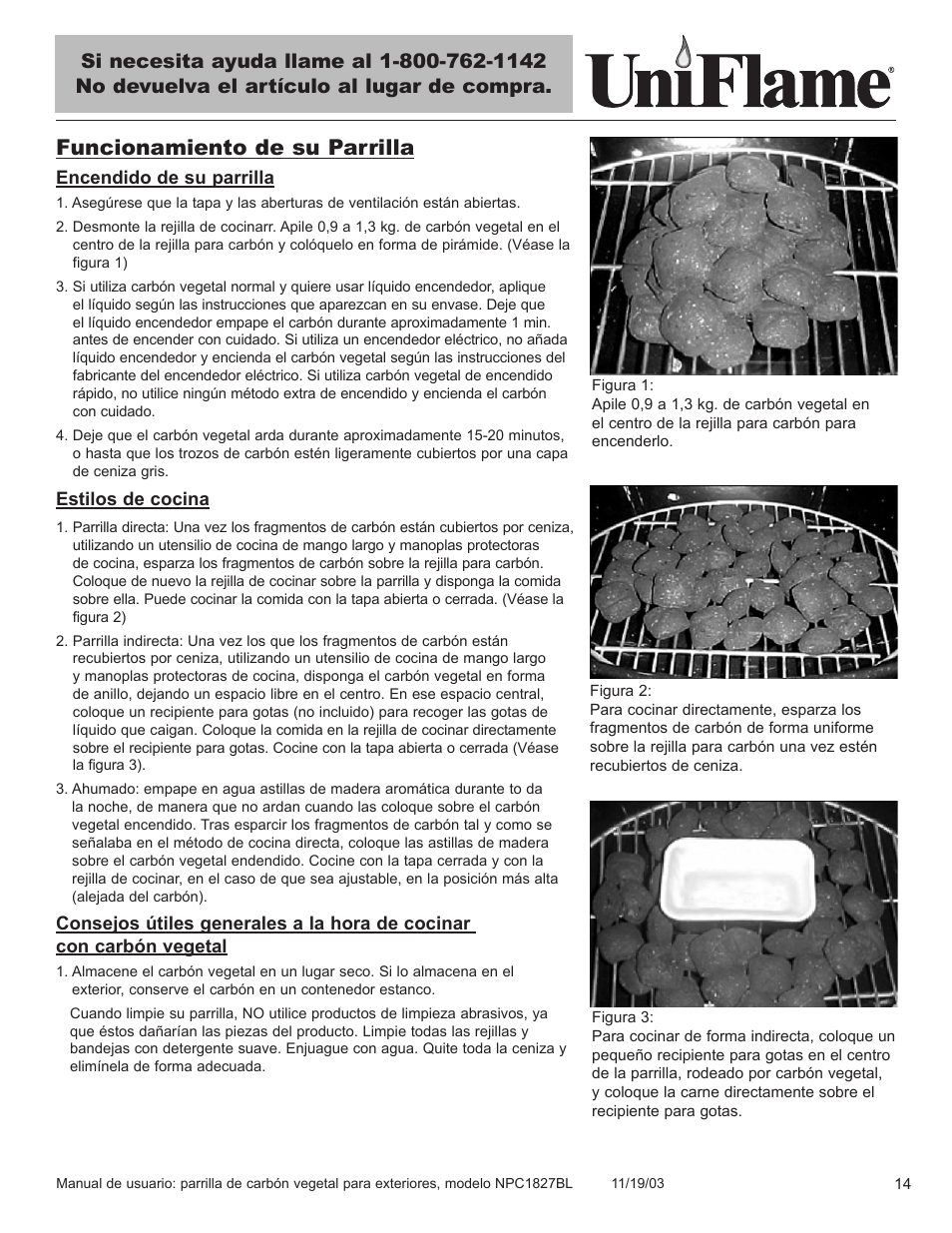 Funcionamiento de su parrilla | Blue Rhino UniFlame NPC1827BL User Manual | Page 15 / 26