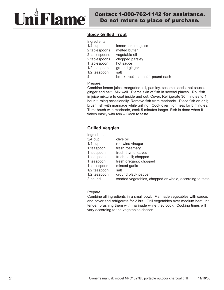 Blue Rhino UniFlame NPC1827BL User Manual | Page 22 / 26