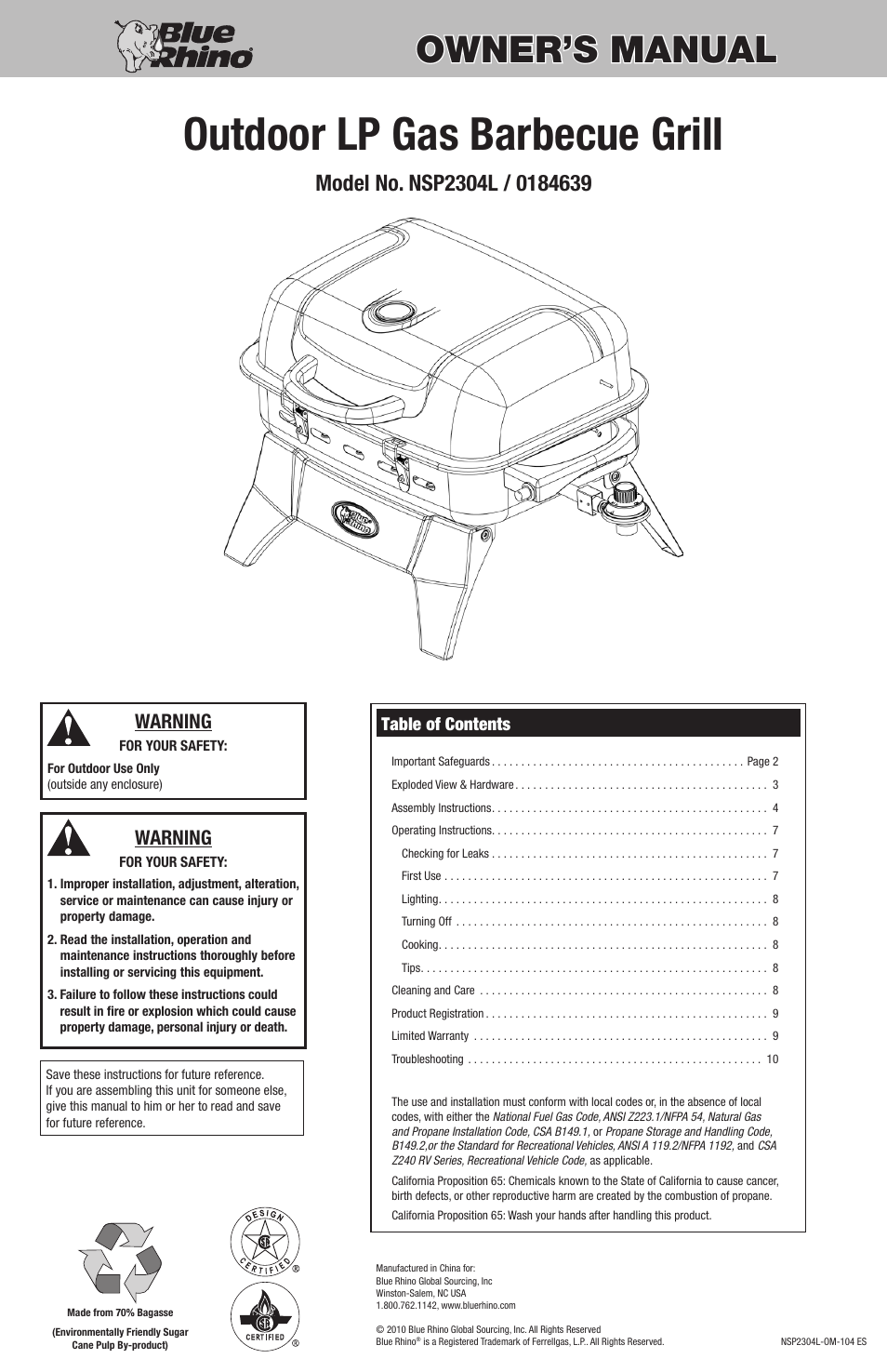 Blue Rhino NSP2304L / 0184639 User Manual | 20 pages