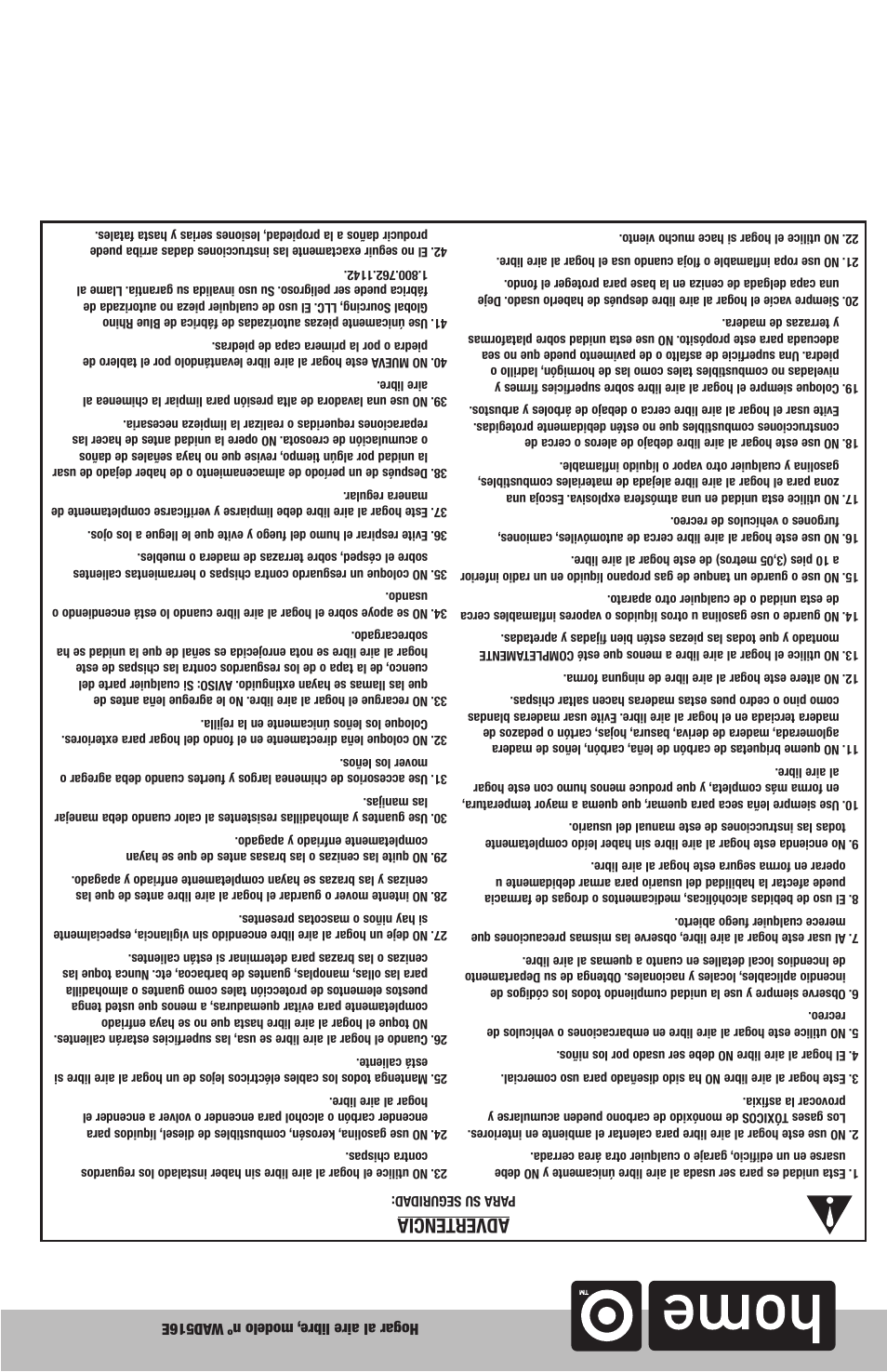 Advertencia | Blue Rhino WAD516E User Manual | Page 9 / 10