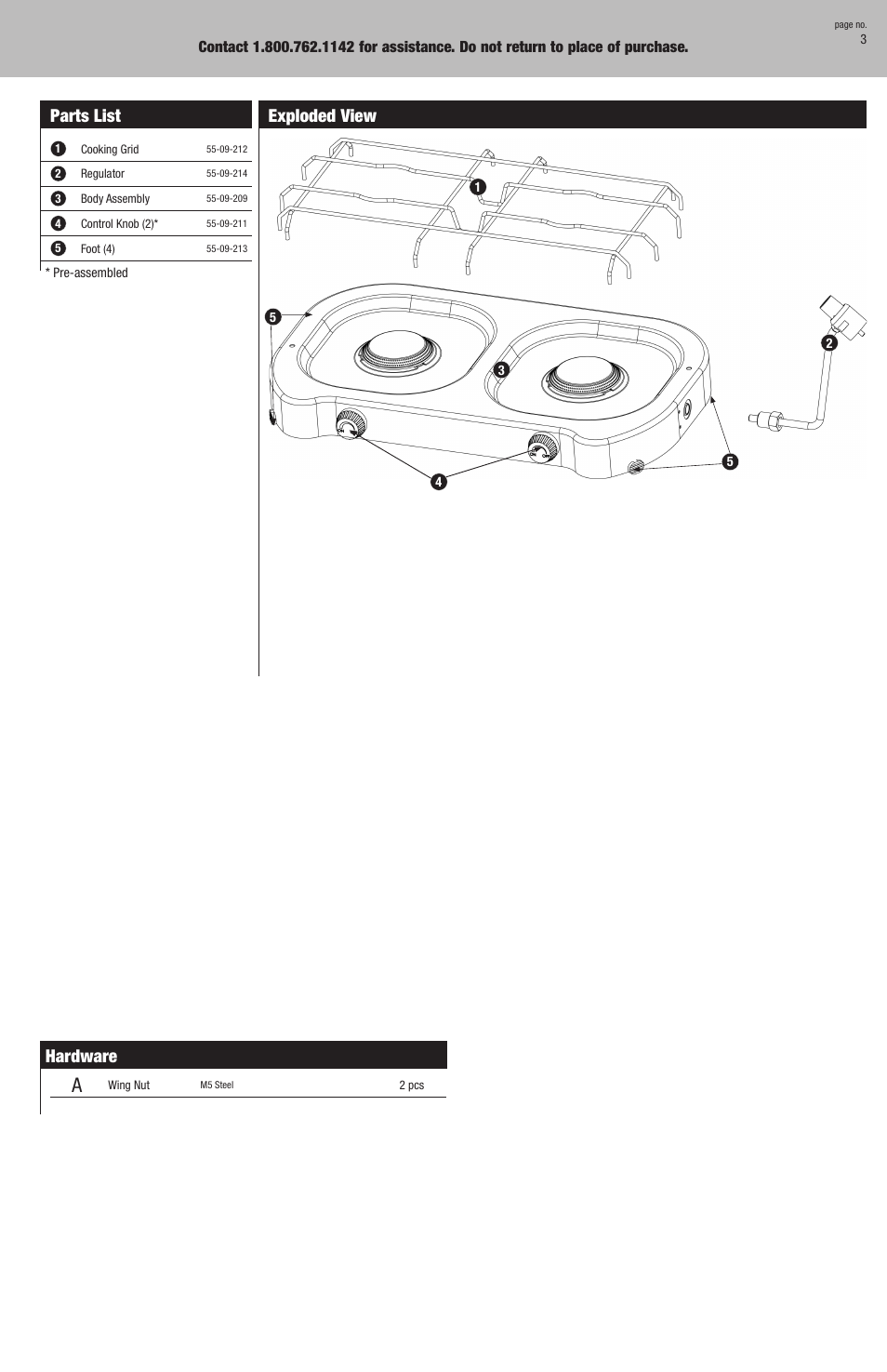 Hardware, Parts list, Exploded view | Blue Rhino GCT803W User Manual | Page 3 / 16