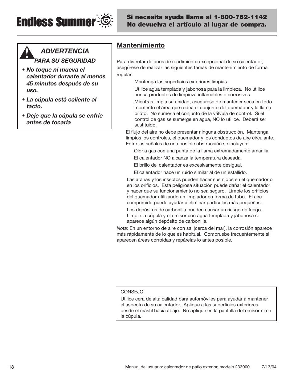 Mantenimiento, Advertencia | Blue Rhino 233000 User Manual | Page 40 / 44