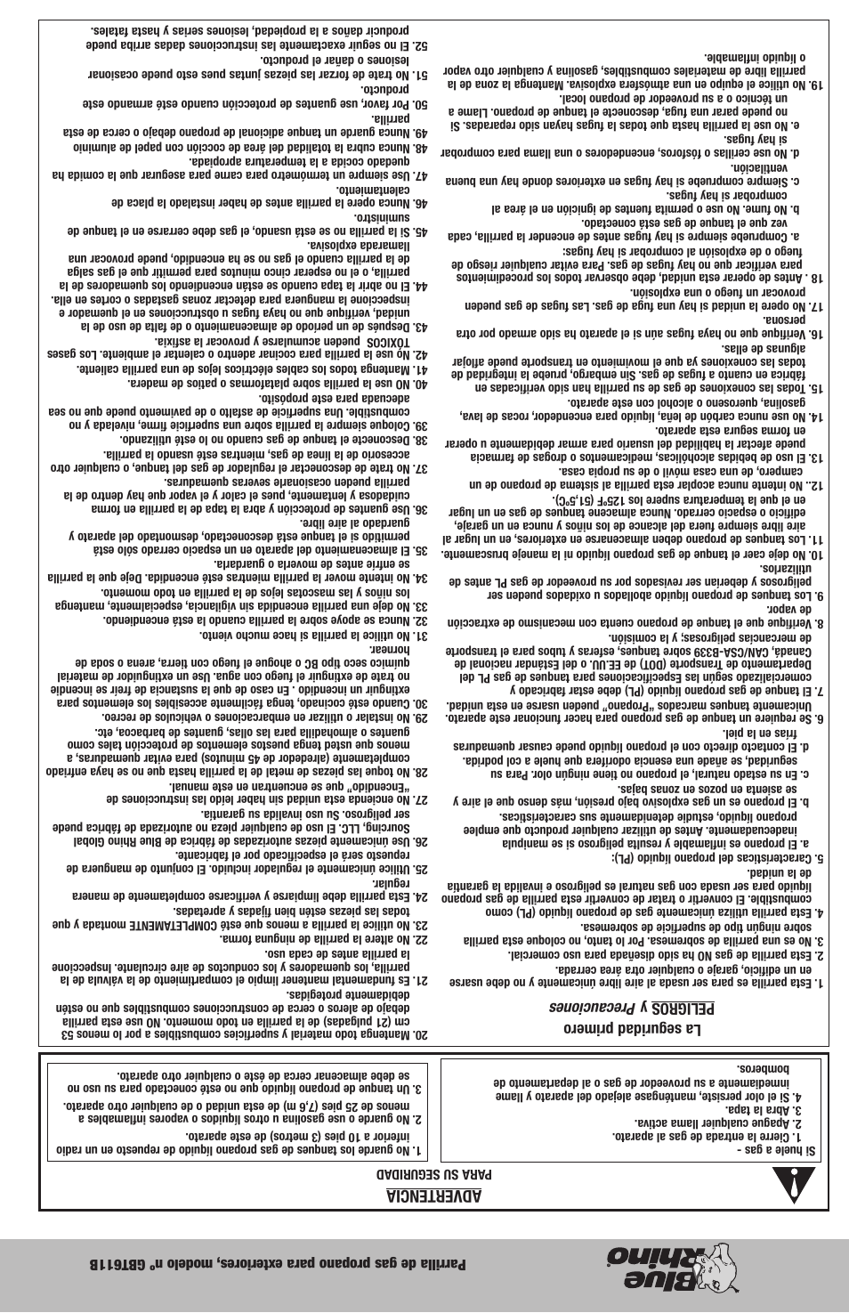 Advertencia, La seguridad primero peligros y precauciones | Blue Rhino GBT611B User Manual | Page 15 / 16