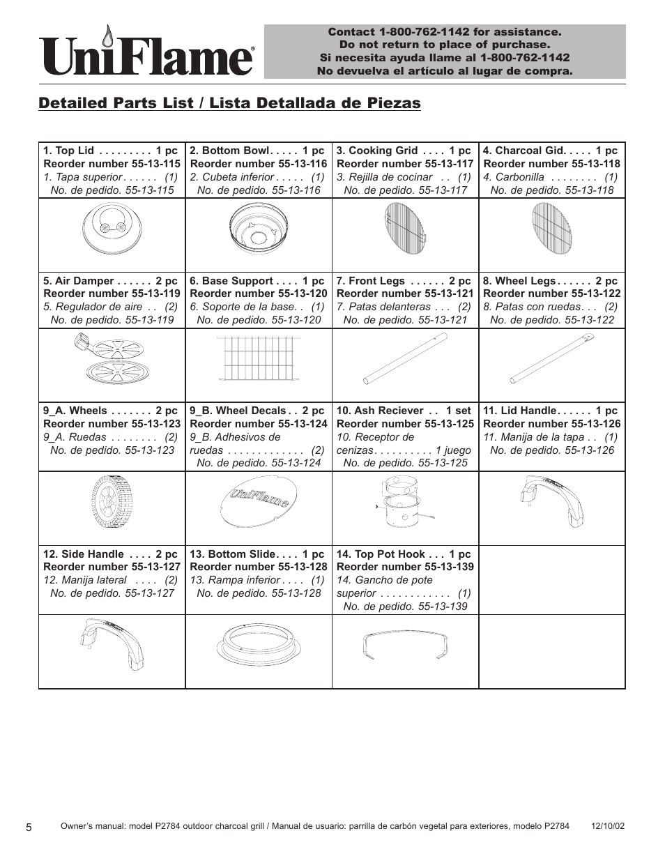 Detailed parts list / lista detallada de piezas | Blue Rhino P2784 User Manual | Page 6 / 21