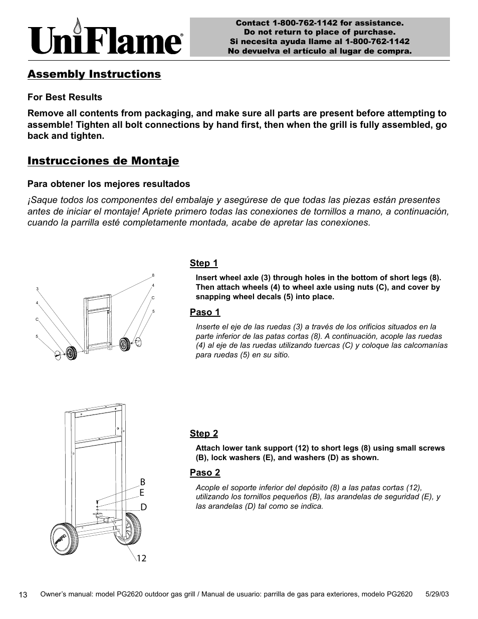 Assembly instructions, Instrucciones de montaje, Db e 12 | Blue Rhino PG2620 User Manual | Page 14 / 40