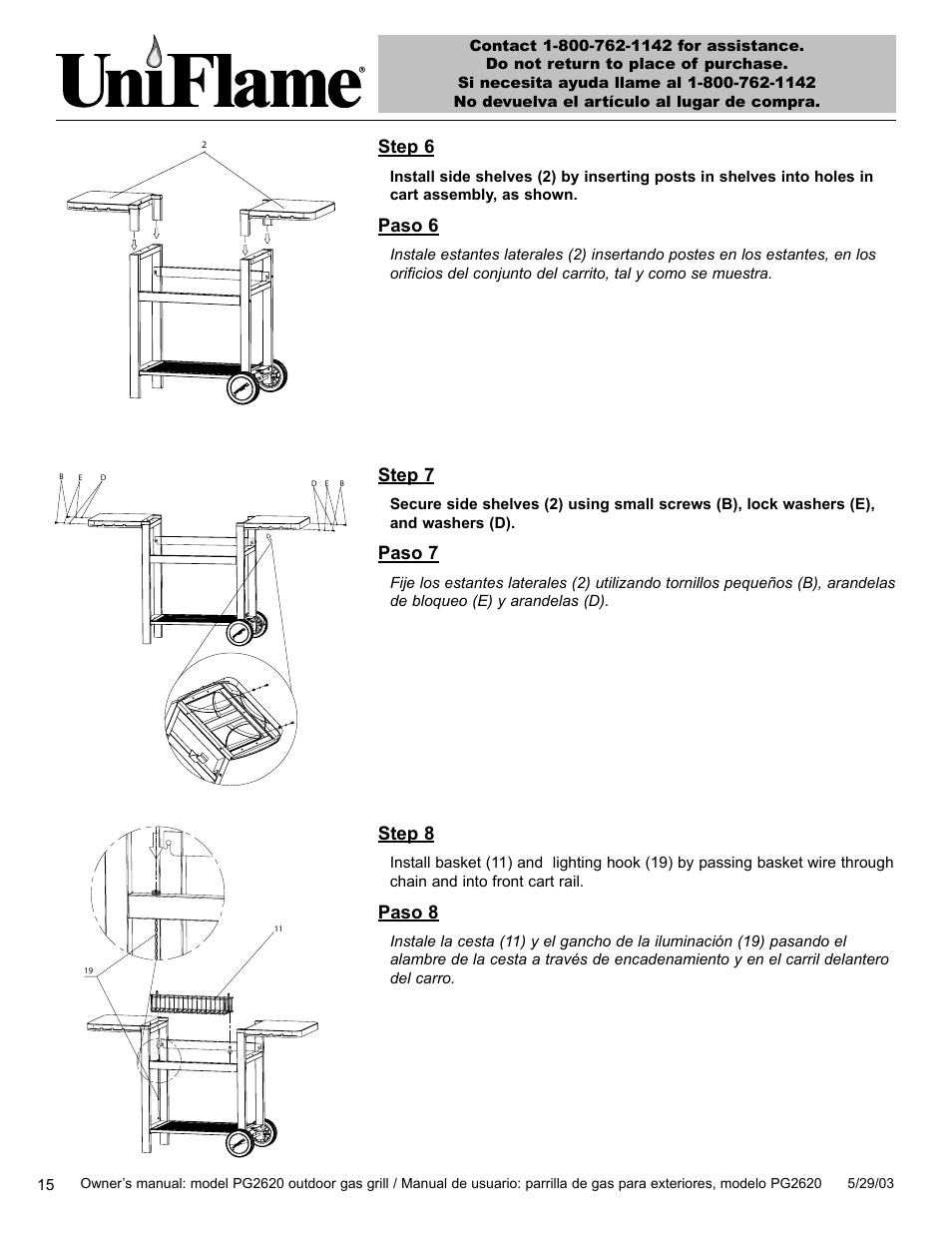 Step 6, Paso 6, Step 7 | Paso 7, Step 8, Paso 8 | Blue Rhino PG2620 User Manual | Page 16 / 40