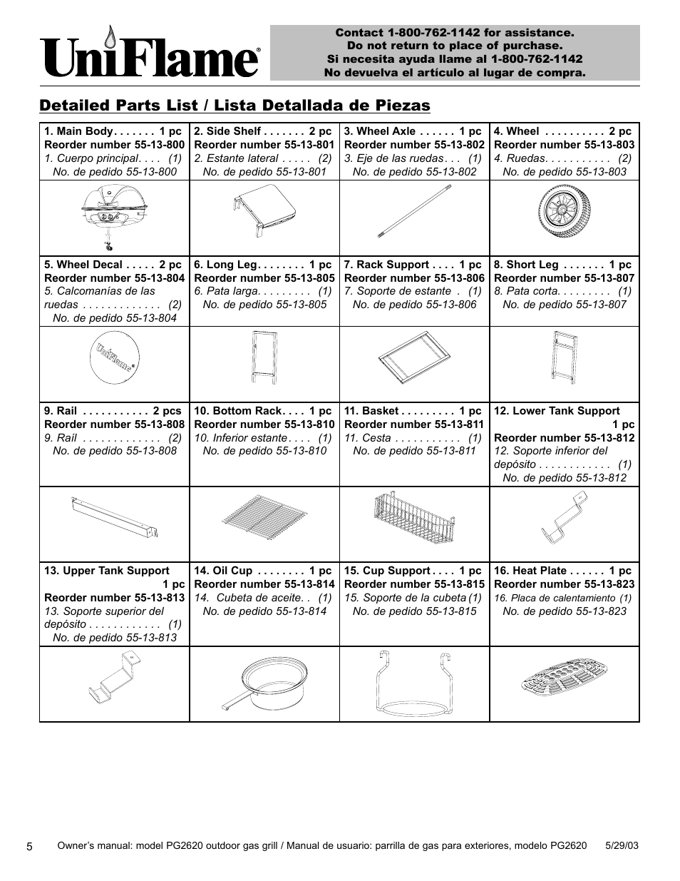 Detailed parts list / lista detallada de piezas | Blue Rhino PG2620 User Manual | Page 6 / 40