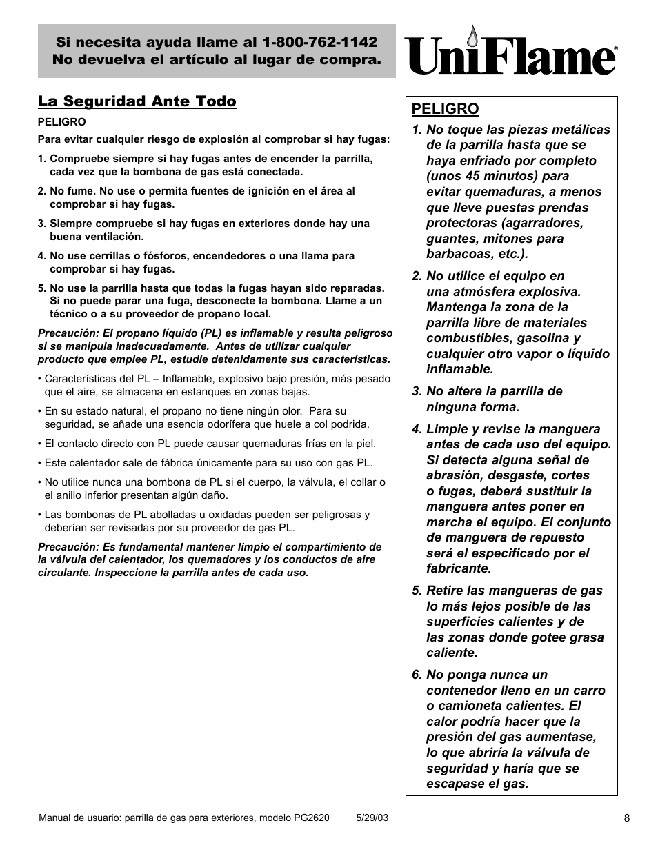 La seguridad ante todo, Peligro | Blue Rhino PG2620 User Manual | Page 9 / 40