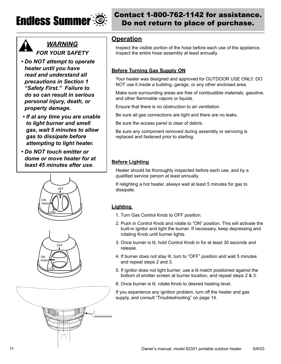 Operation, Warning | Blue Rhino Endless Summer 62301 User Manual | Page 12 / 40