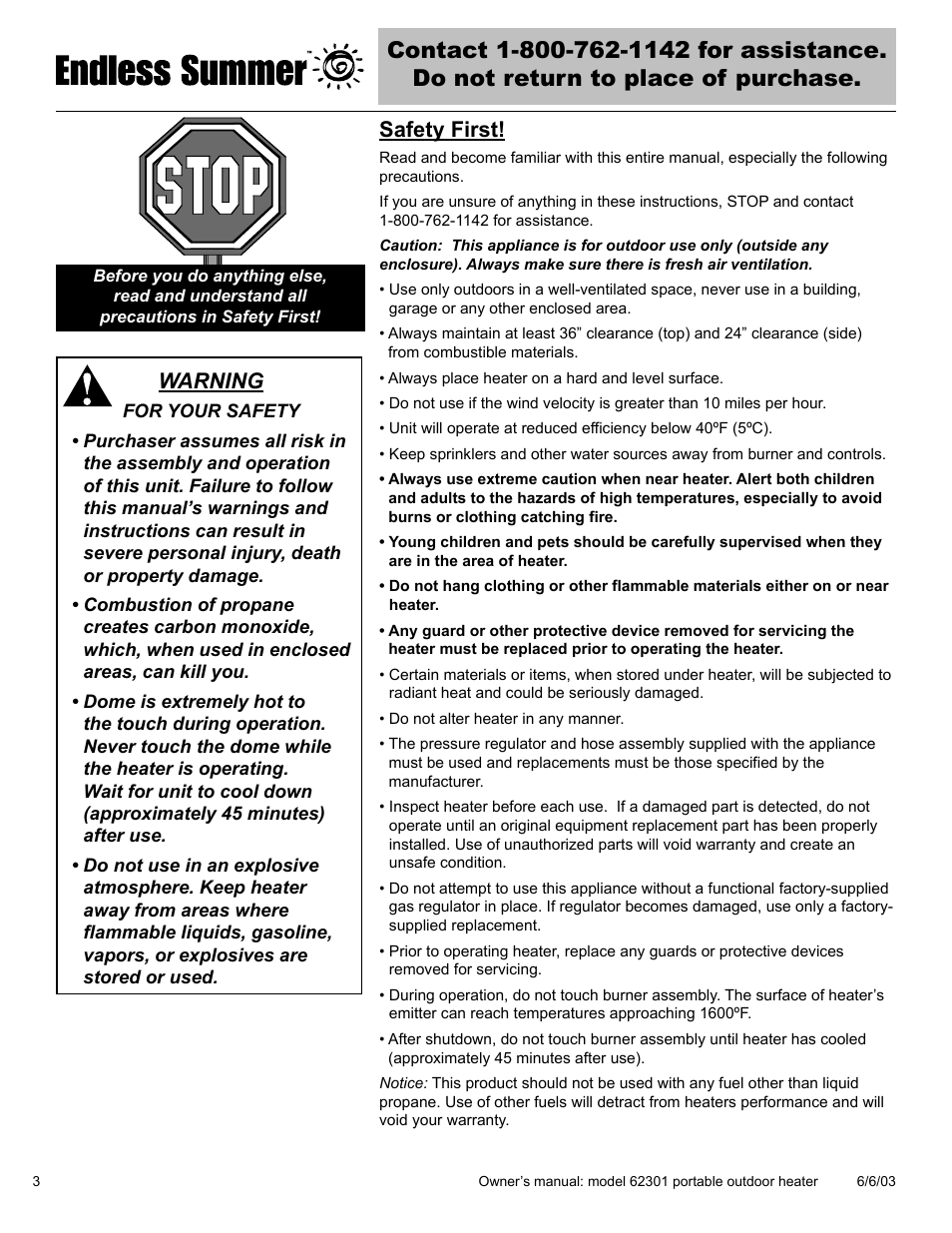 Safety first, Warning | Blue Rhino Endless Summer 62301 User Manual | Page 4 / 40