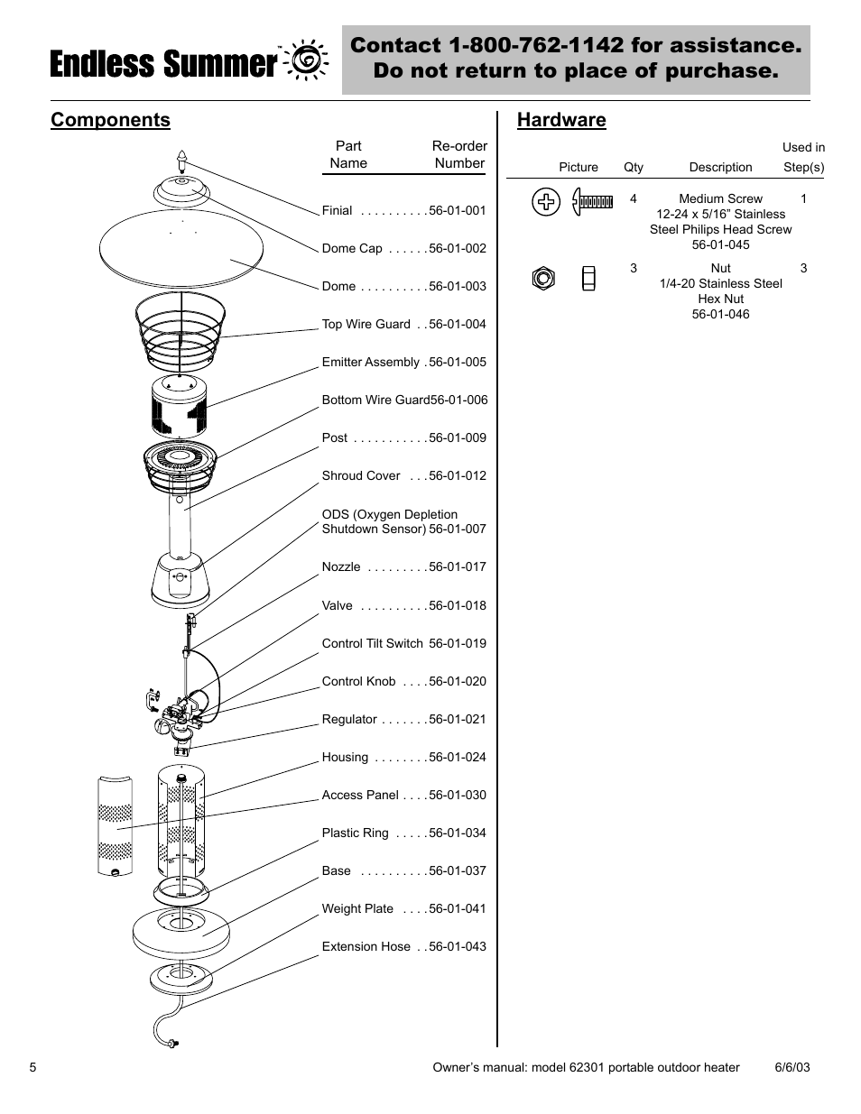 Components hardware | Blue Rhino Endless Summer 62301 User Manual | Page 6 / 40