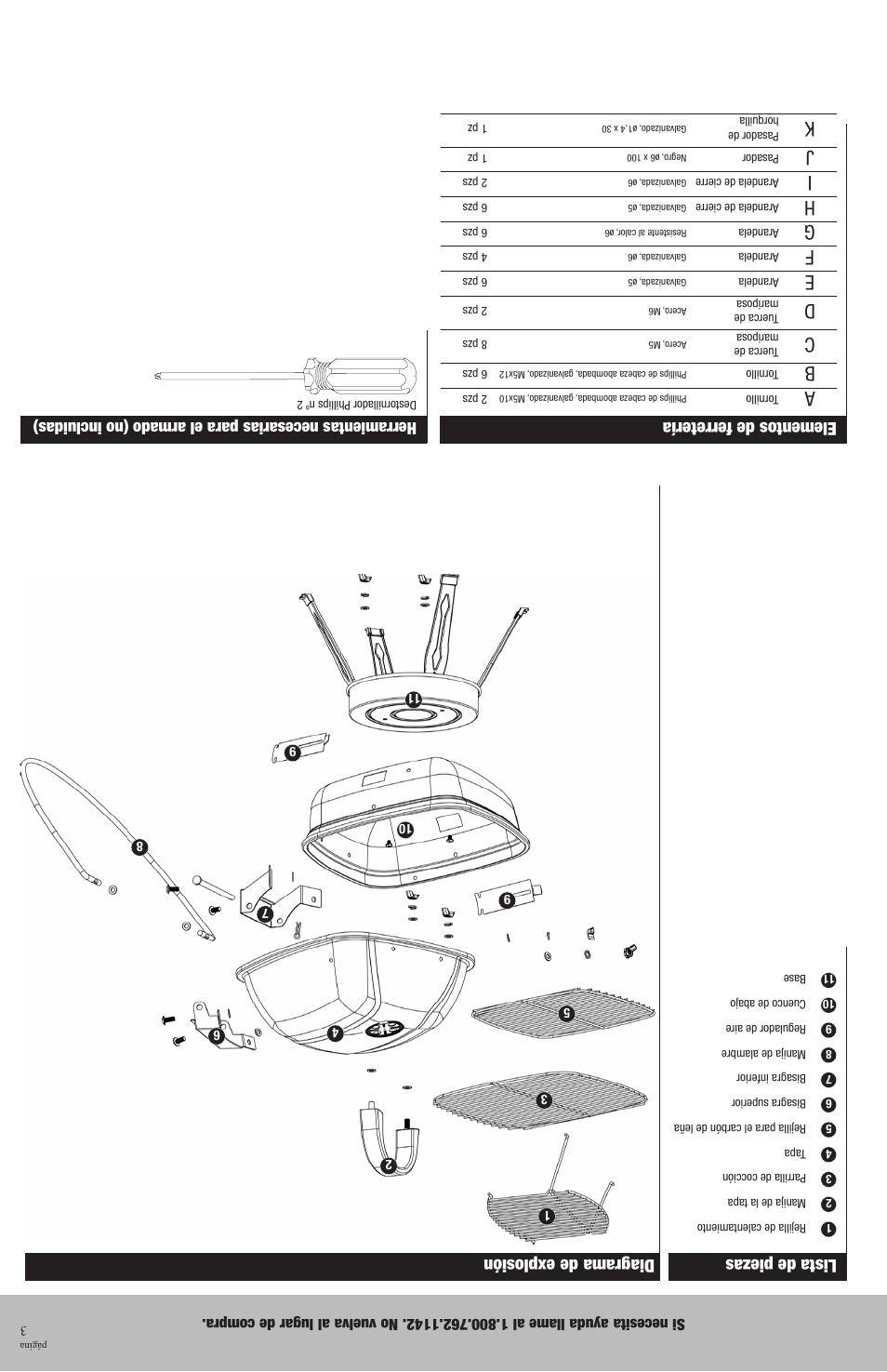 Lista de piezas, Diagrama de explosión, Elementos de ferretería | Blue Rhino CBT702W User Manual | Page 14 / 16