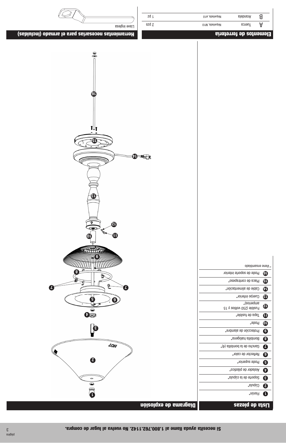 Lista de piezas, Diagrama de explosión elementos de ferretería, Herramientas necesarias para el armado (incluidas) | Blue Rhino EWTS8119L User Manual | Page 10 / 12