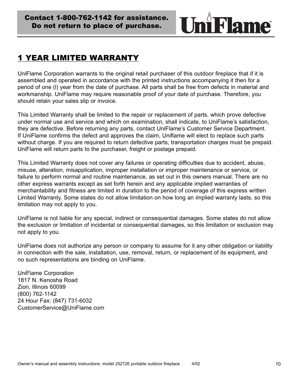 1 year limited warranty | Blue Rhino 252726 User Manual | Page 11 / 16