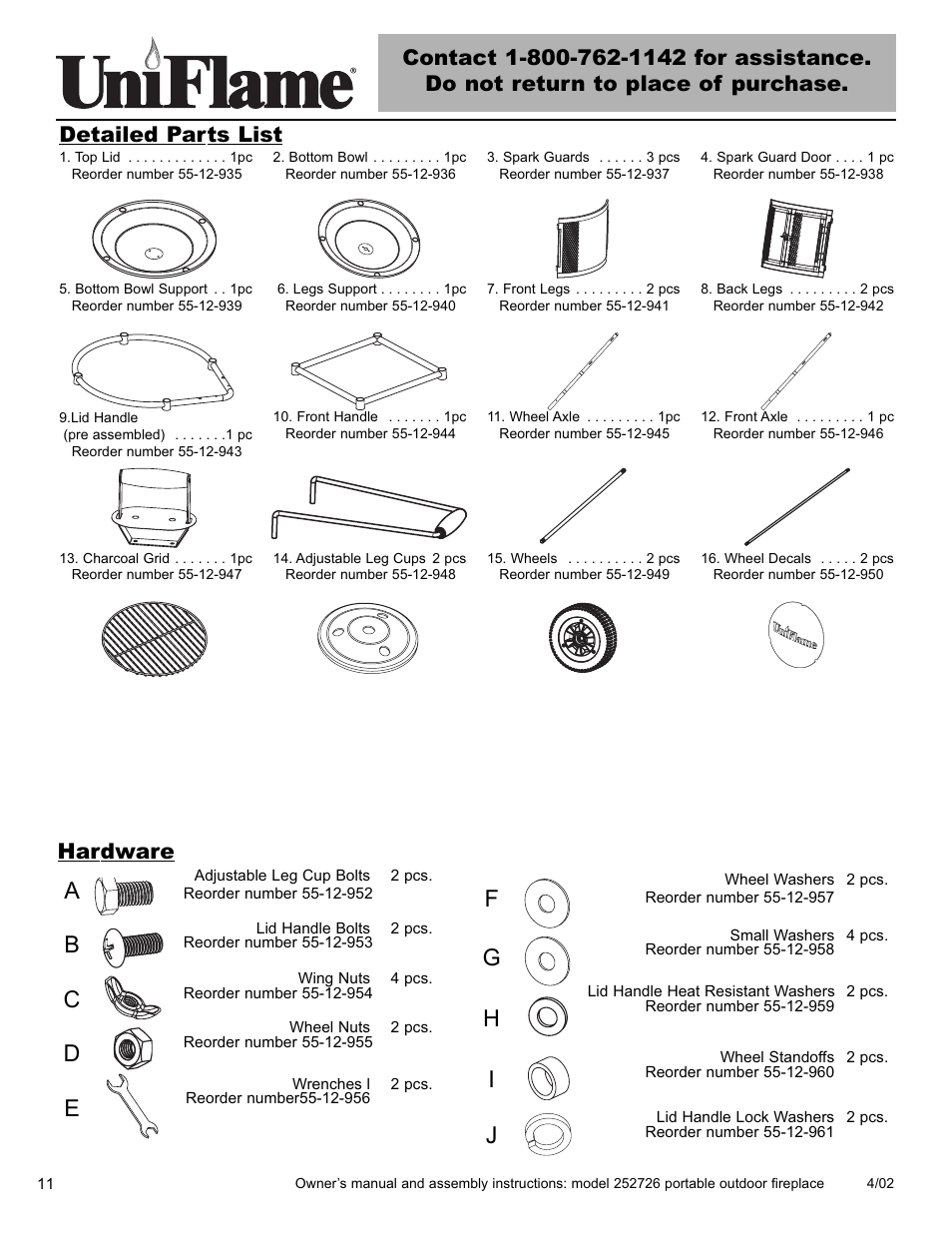 Detailed parts list hardware | Blue Rhino 252726 User Manual | Page 12 / 16