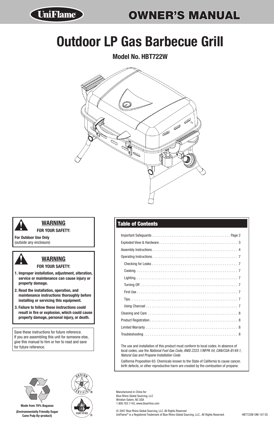 Blue Rhino HBT722W User Manual | 20 pages