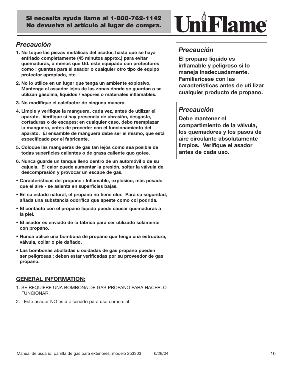 Precaución | Blue Rhino 253303 User Manual | Page 11 / 32