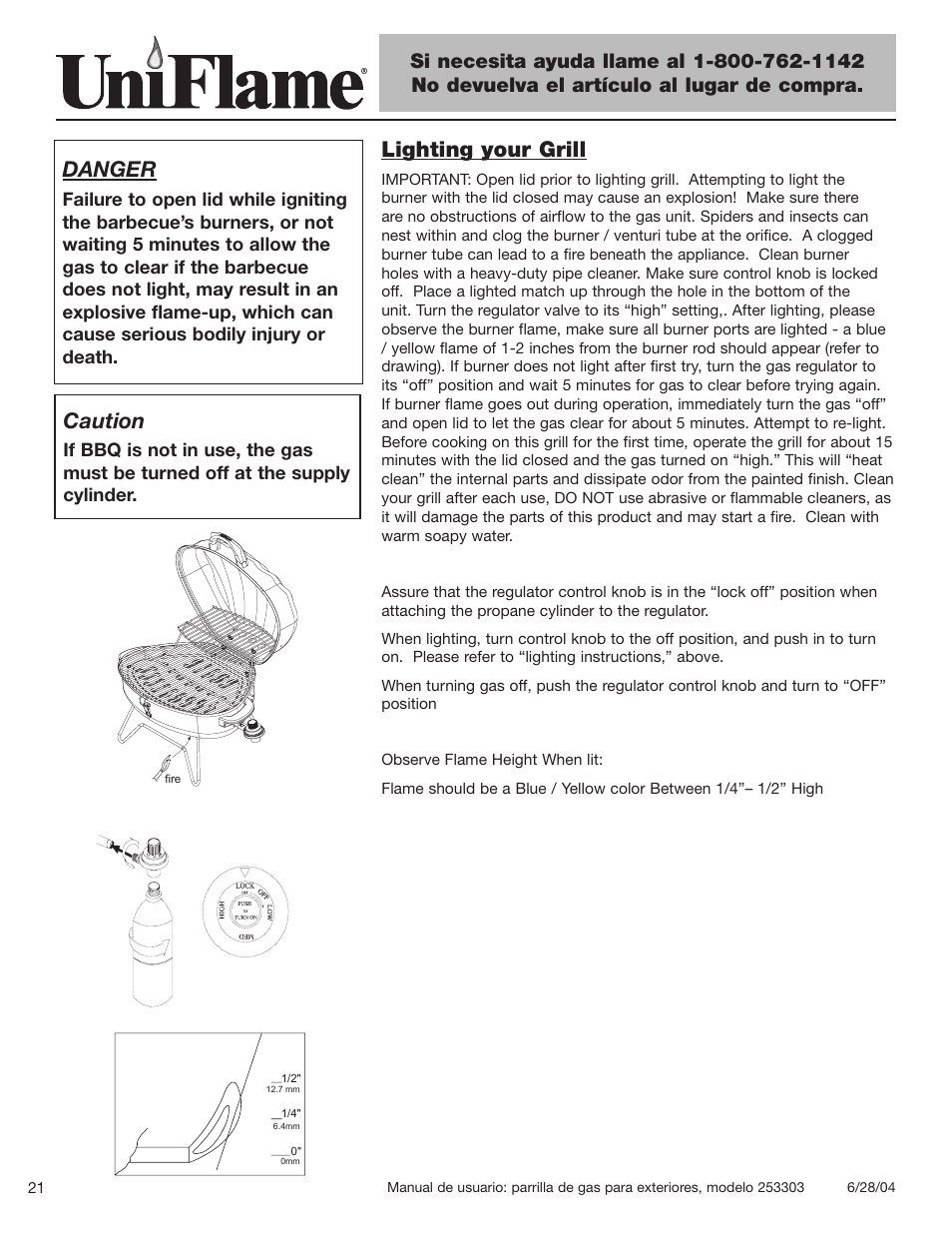 Lighting your grill, Danger, Caution | Blue Rhino 253303 User Manual | Page 22 / 32