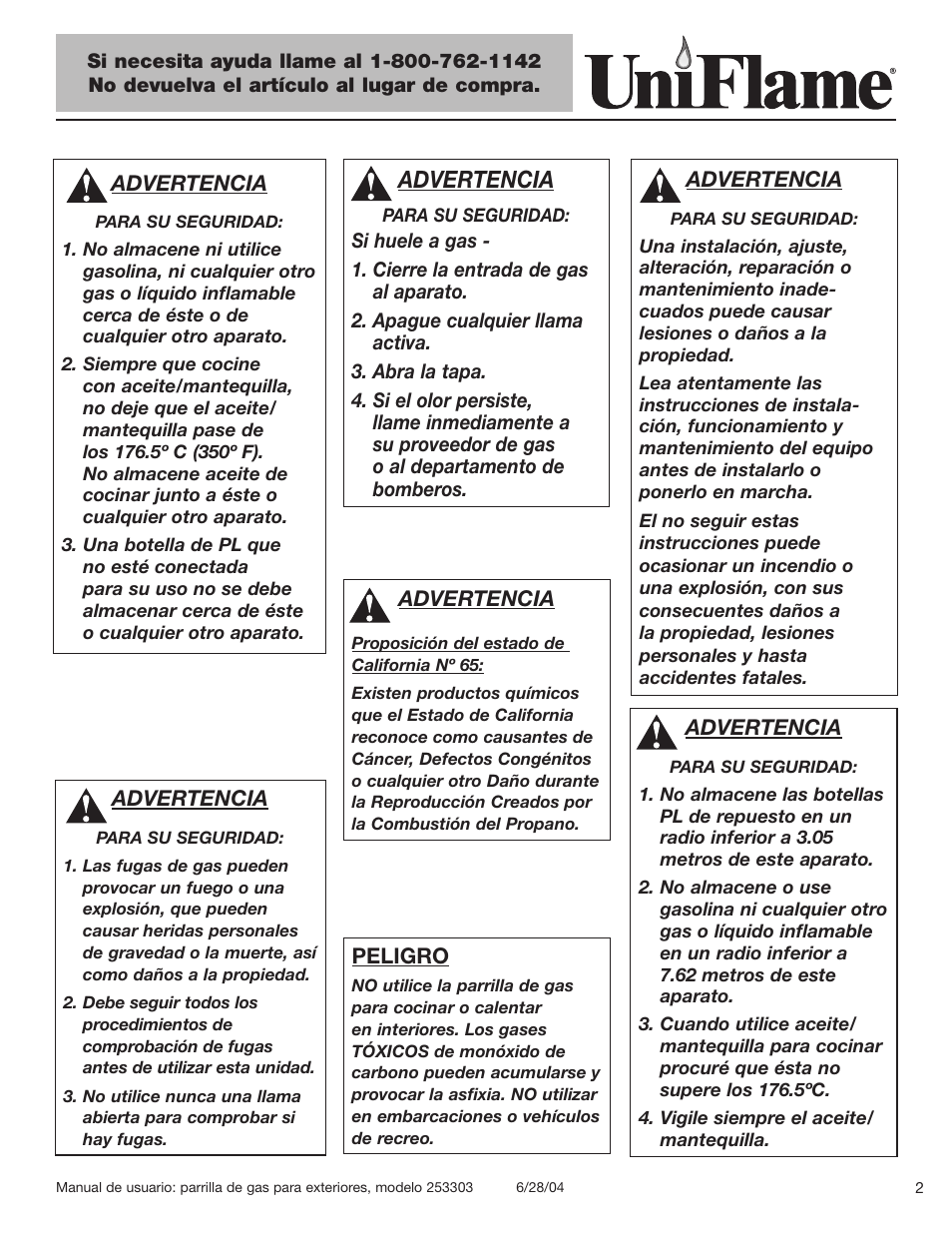 Advertencia | Blue Rhino 253303 User Manual | Page 3 / 32