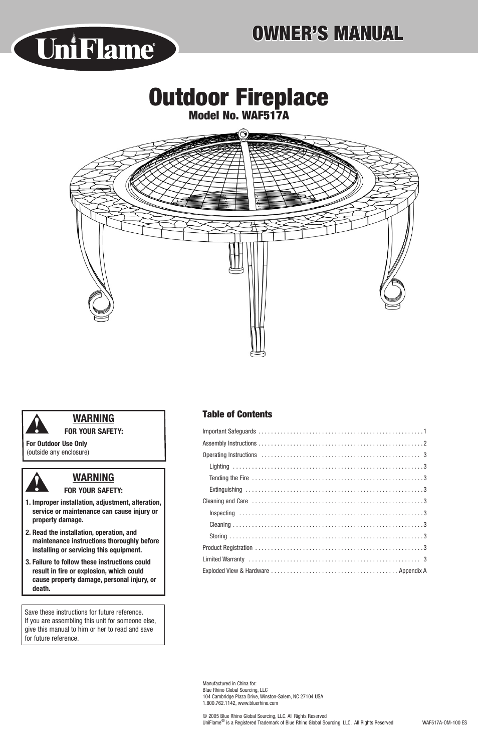 Blue Rhino WAF517A User Manual | 10 pages