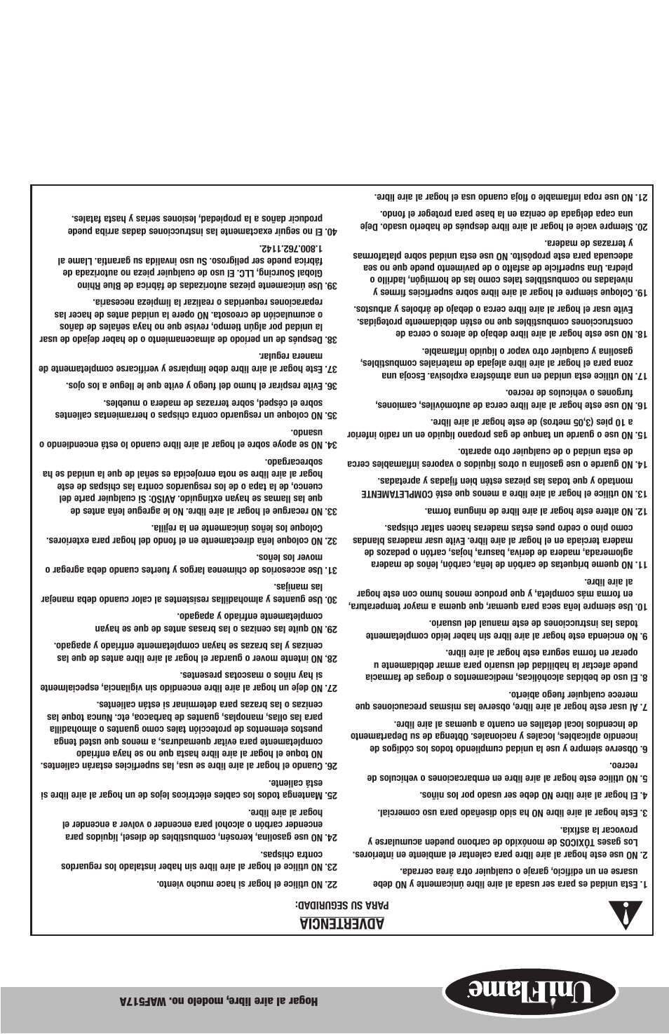 Advertencia | Blue Rhino WAF517A User Manual | Page 9 / 10