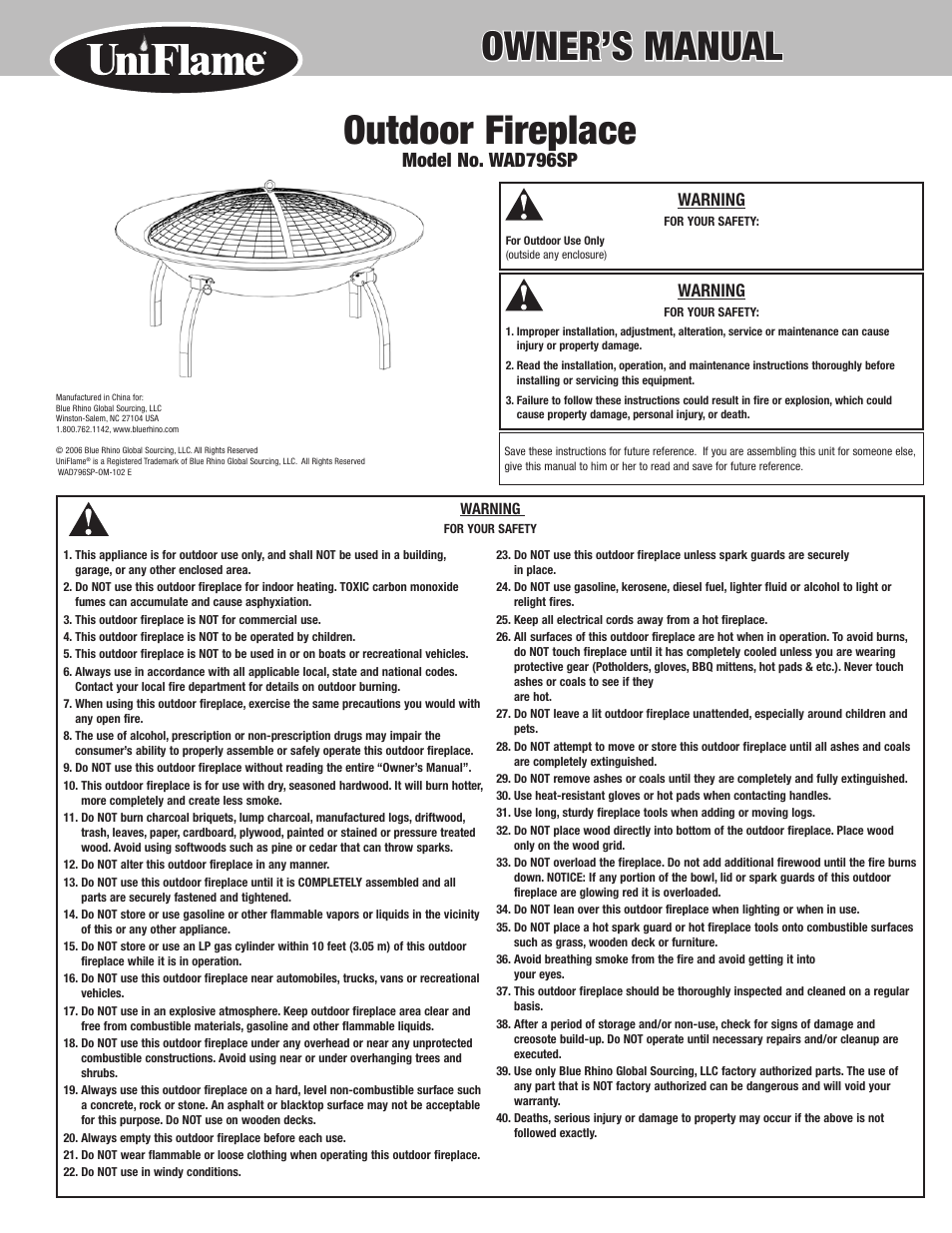 Blue Rhino WAD796SP User Manual | 2 pages