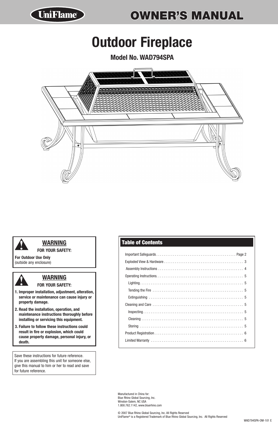 Blue Rhino WAD794SPA User Manual | 8 pages