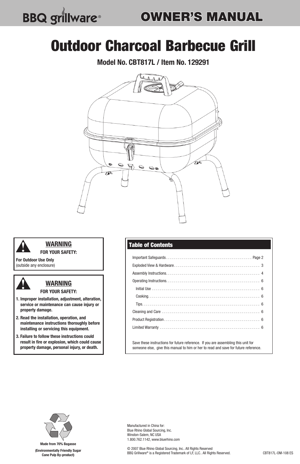 Blue Rhino CBT817L User Manual | 16 pages