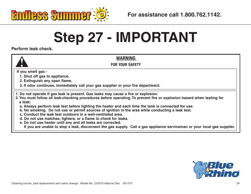 Step 27 - important, Warning | Blue Rhino ENDLESS SUMMER 233010 User Manual | Page 25 / 27