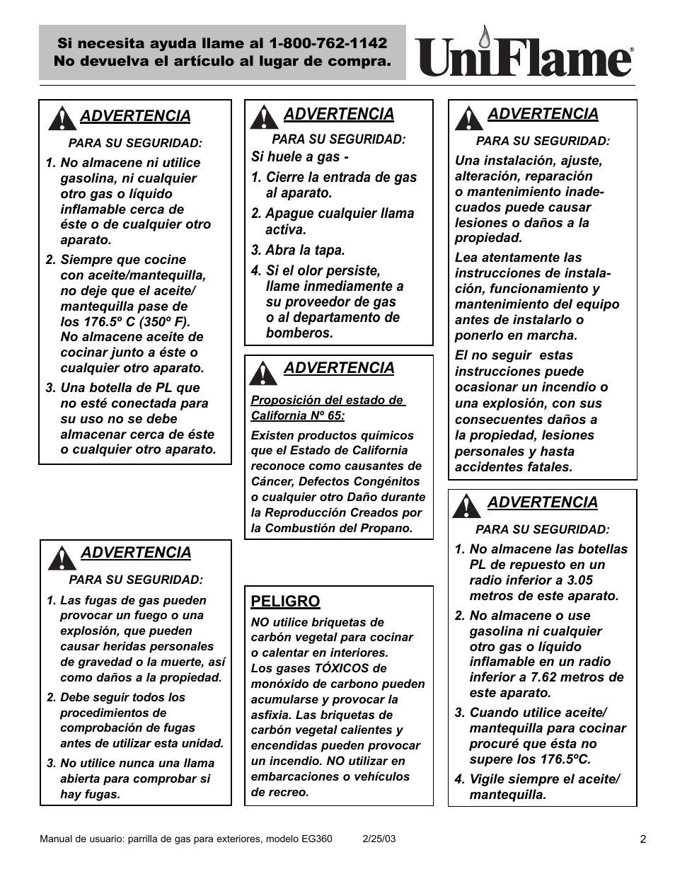 Advertencia | Blue Rhino EG360 User Manual | Page 3 / 40