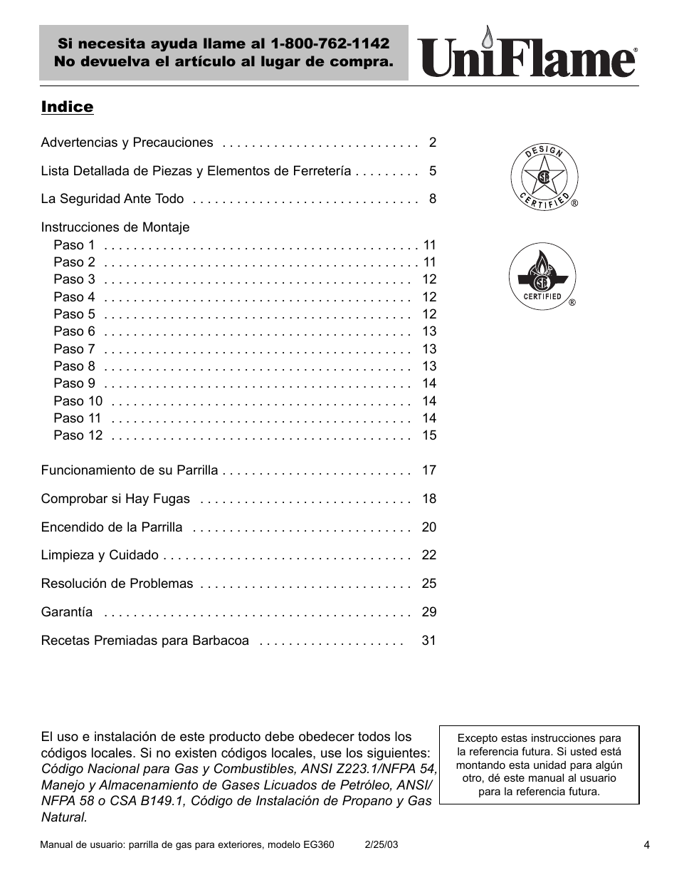 Indice | Blue Rhino EG360 User Manual | Page 5 / 40