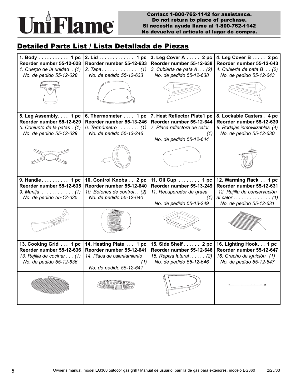 Detailed parts list / lista detallada de piezas | Blue Rhino EG360 User Manual | Page 6 / 40