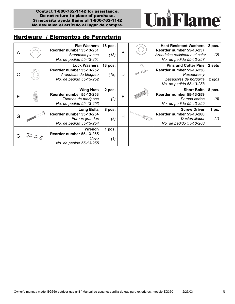 Hardware / elementos de ferretería | Blue Rhino EG360 User Manual | Page 7 / 40