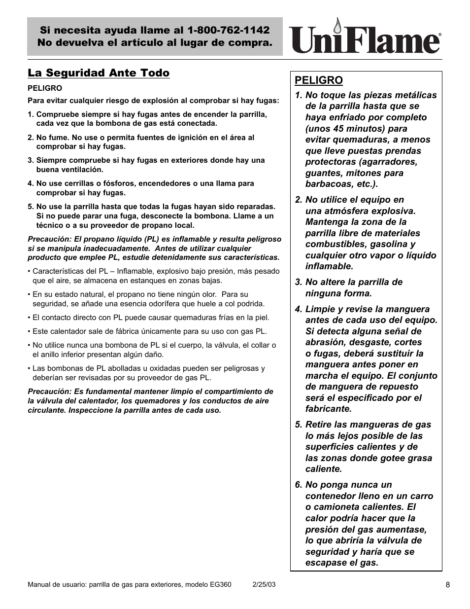 Peligro, La seguridad ante todo | Blue Rhino EG360 User Manual | Page 9 / 40