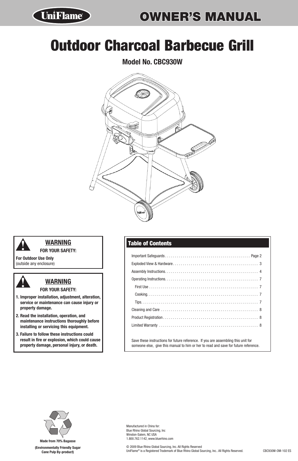 Blue Rhino CBC930W User Manual | 16 pages