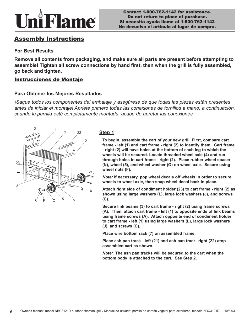 Assembly instructions | Blue Rhino UniFlame NBC3121D User Manual | Page 10 / 28