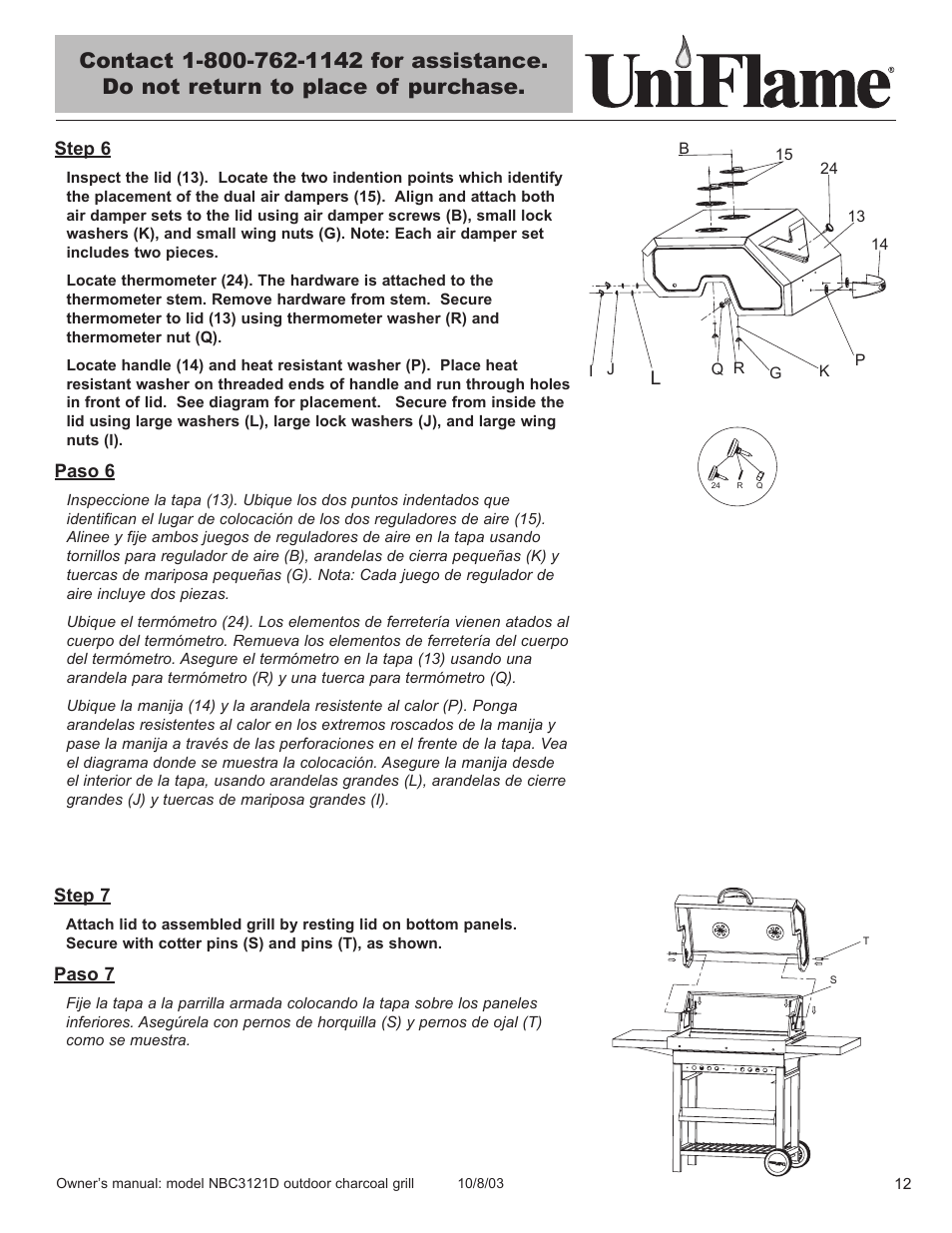 Blue Rhino UniFlame NBC3121D User Manual | Page 13 / 28