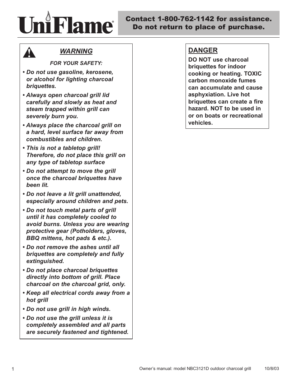 Blue Rhino UniFlame NBC3121D User Manual | Page 2 / 28