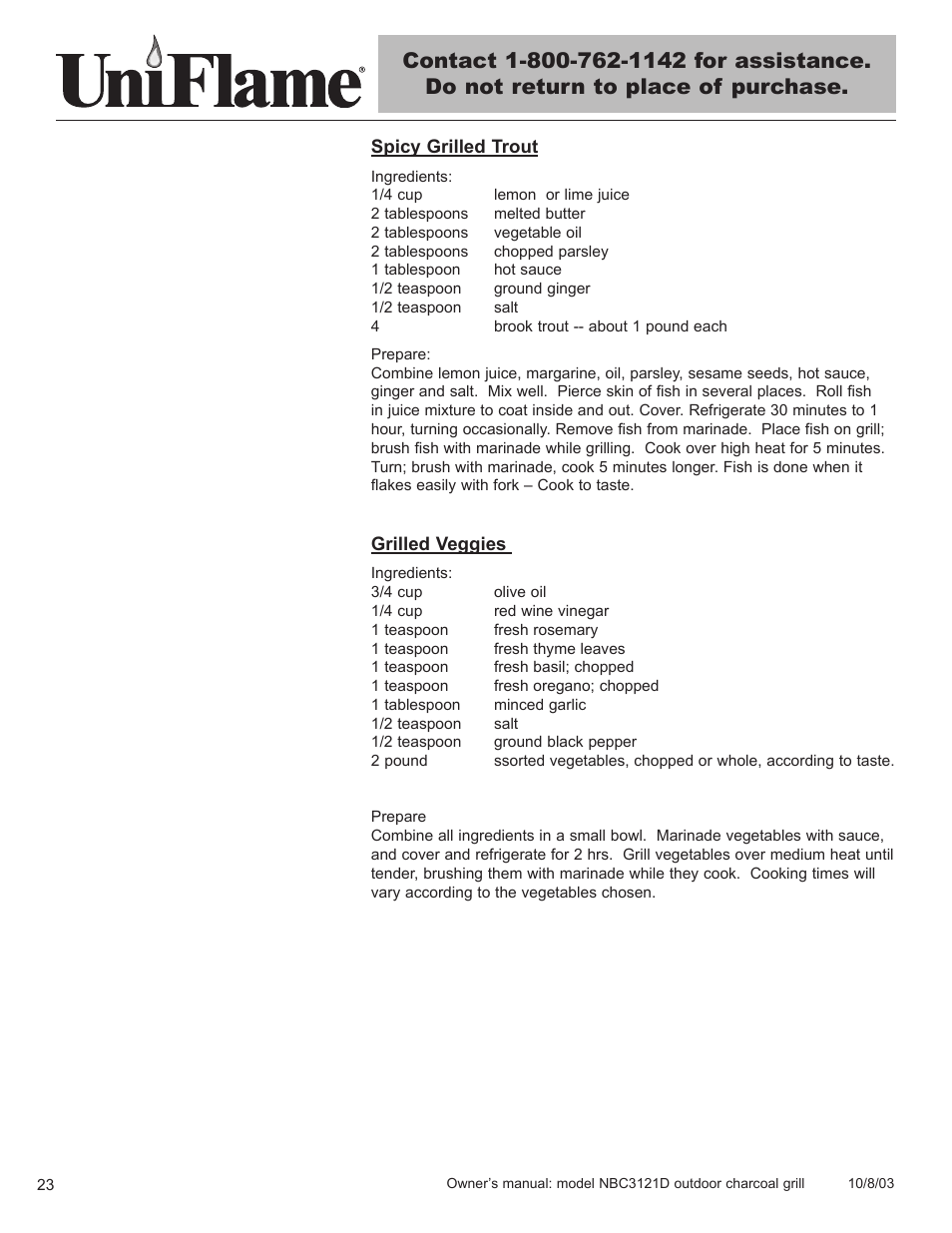 Blue Rhino UniFlame NBC3121D User Manual | Page 24 / 28