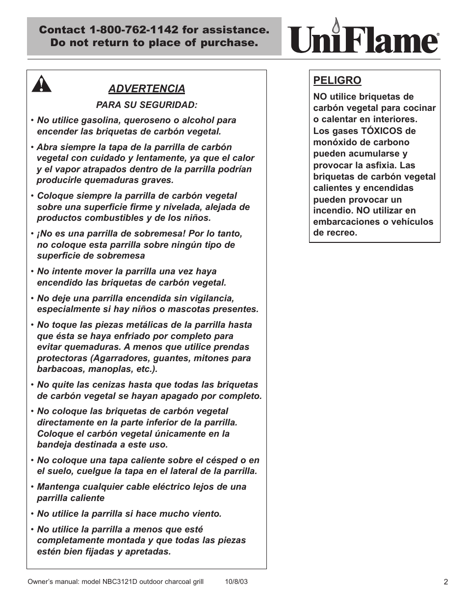 Blue Rhino UniFlame NBC3121D User Manual | Page 3 / 28