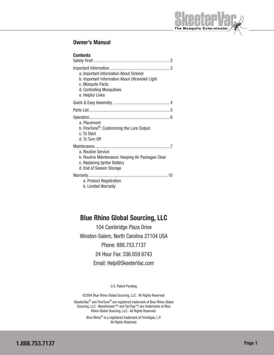 Blue rhino global sourcing, llc, Owner’s manual | Blue Rhino CPSV002704 User Manual | Page 3 / 16