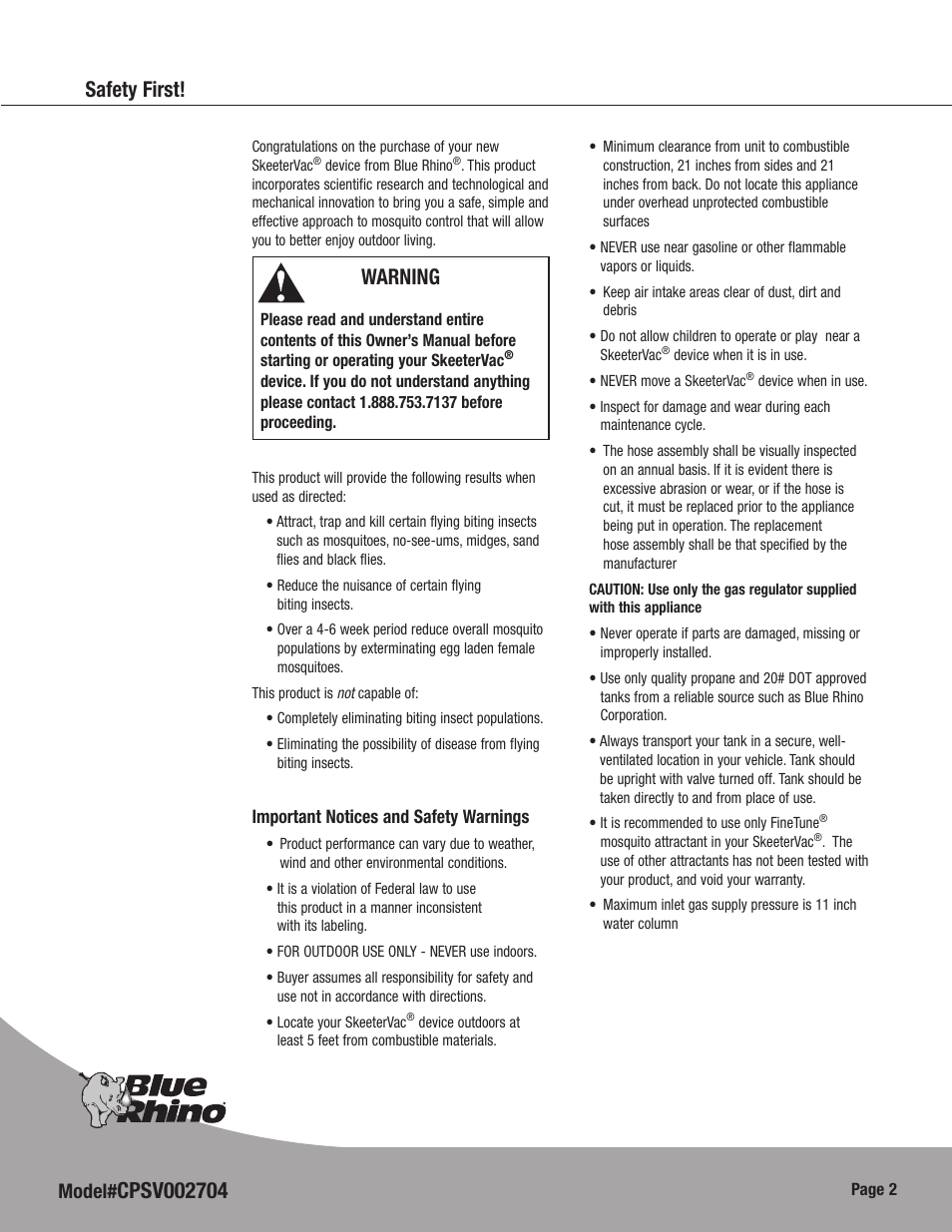 Safety first, Warning, Model | Blue Rhino CPSV002704 User Manual | Page 4 / 16